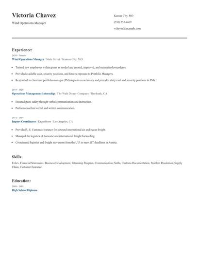 Wind Operations Manager Resume