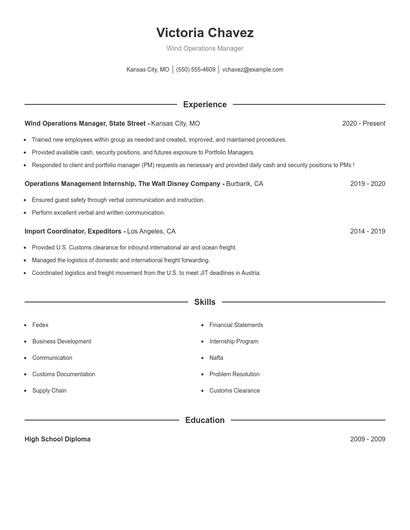 Wind Operations Manager Resume