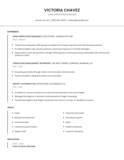 Wind Operations Manager Resume