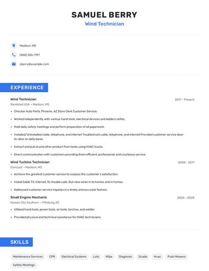 Wind Technician Resume