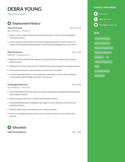 Wind Technician Resume