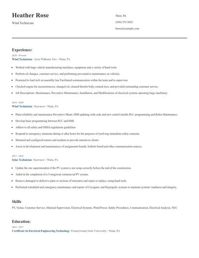 Wind Technician Resume