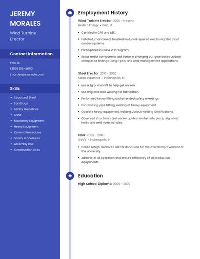 Wind Turbine Erector Resume