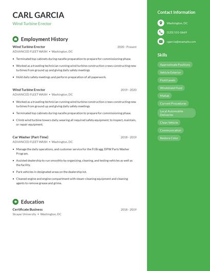 Wind Turbine Erector Resume
