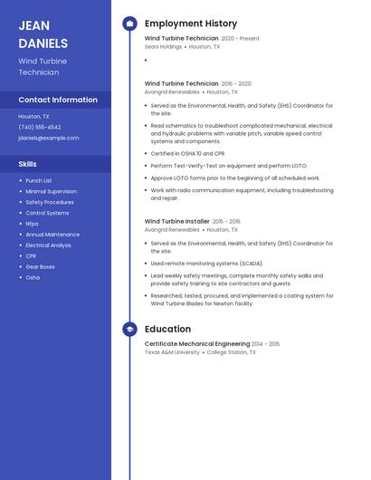 Wind Turbine Technician Resume