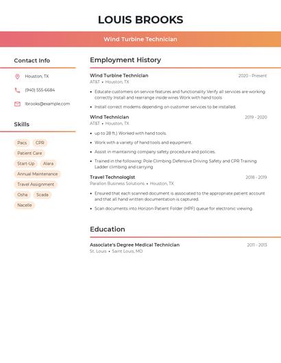 Wind Turbine Technician Resume