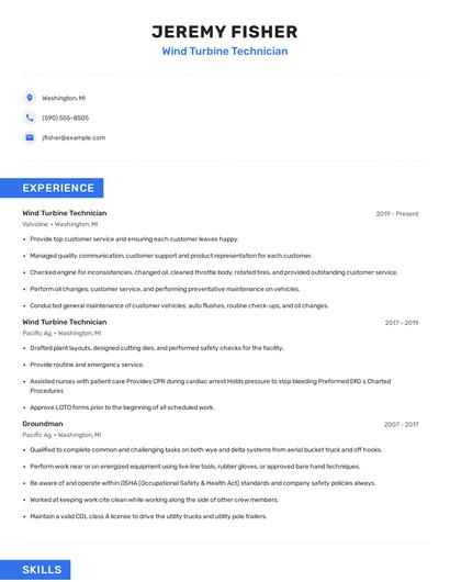 Wind Turbine Technician Resume