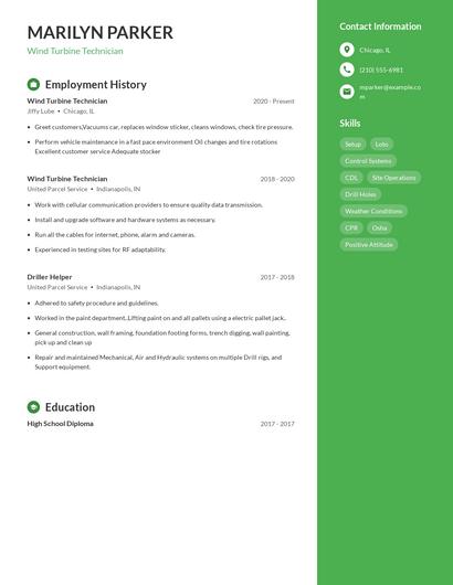 Wind Turbine Technician Resume