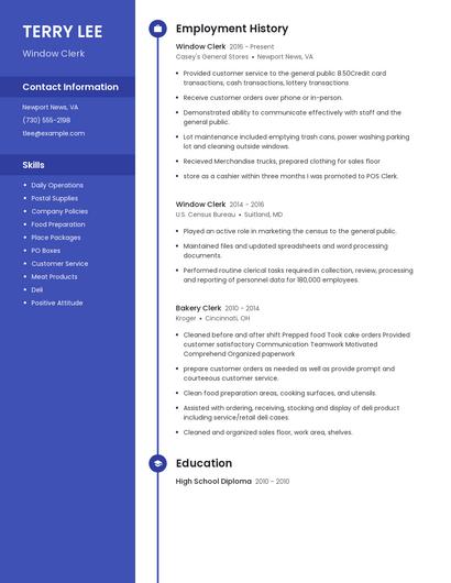 Window Clerk Resume