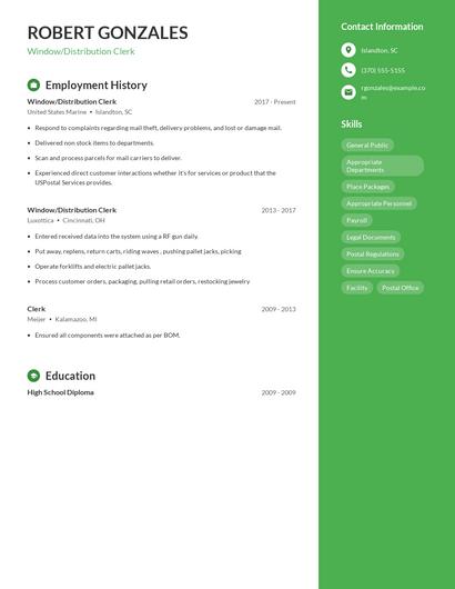 Window/Distribution Clerk Resume