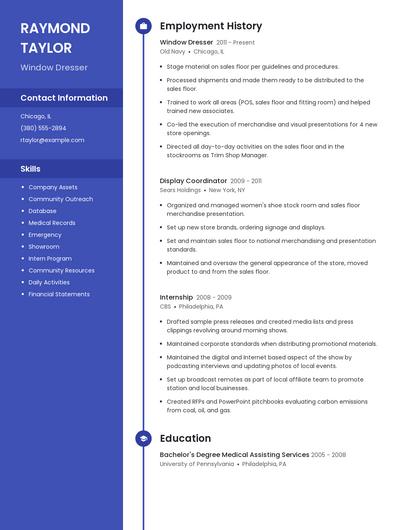 Window Dresser Resume