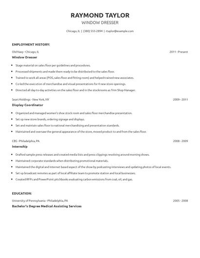 Window Dresser Resume