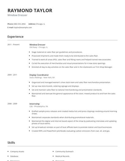 Window Dresser Resume