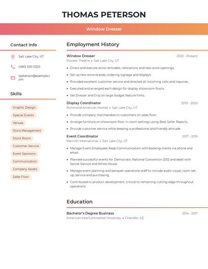 Window Dresser Resume