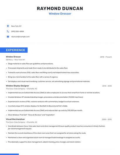 Window Dresser Resume