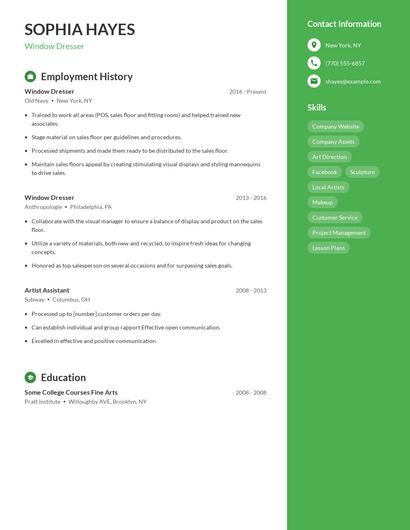 Window Dresser Resume