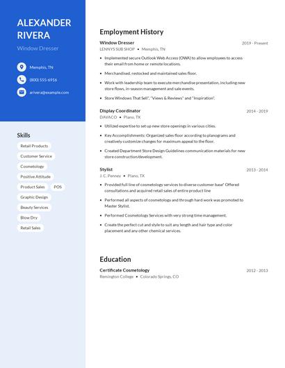 Window Dresser Resume