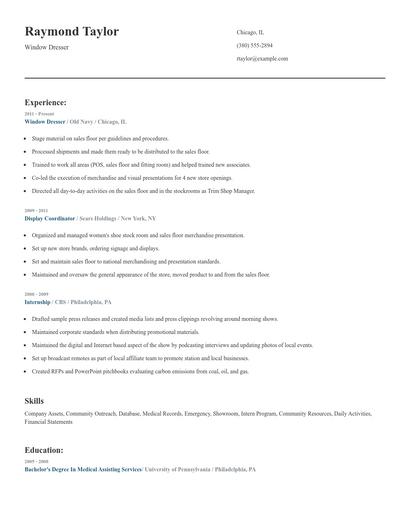 Window Dresser Resume
