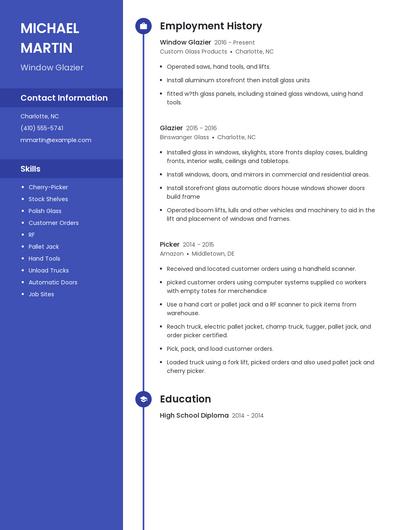 Window Glazier Resume
