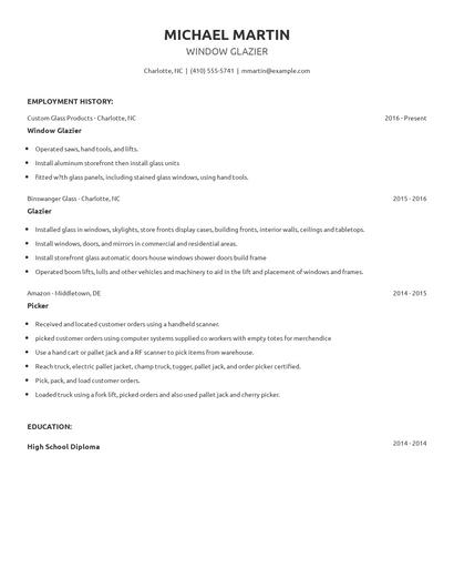 Window Glazier Resume