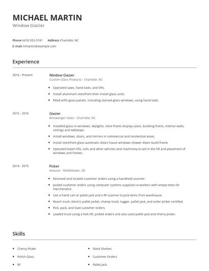Window Glazier Resume