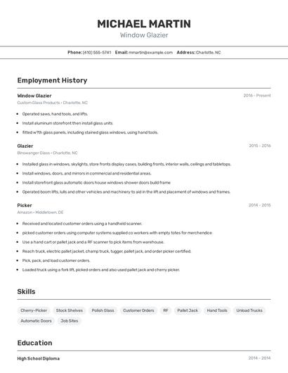 Window Glazier Resume