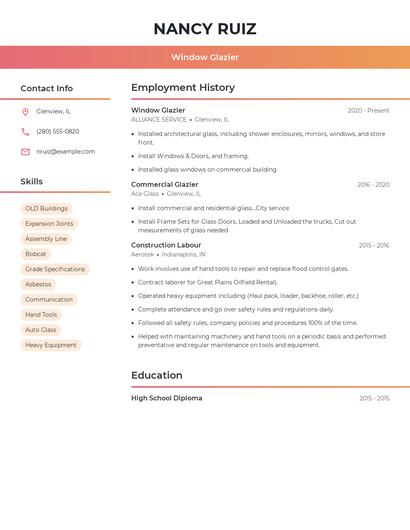 Window Glazier Resume
