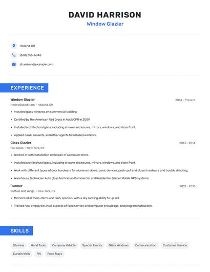 Window Glazier Resume
