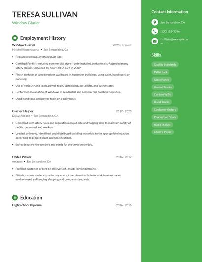 Window Glazier Resume