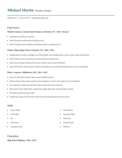 Window Glazier Resume
