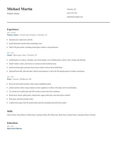 Window Glazier Resume