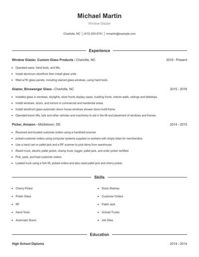 Window Glazier Resume