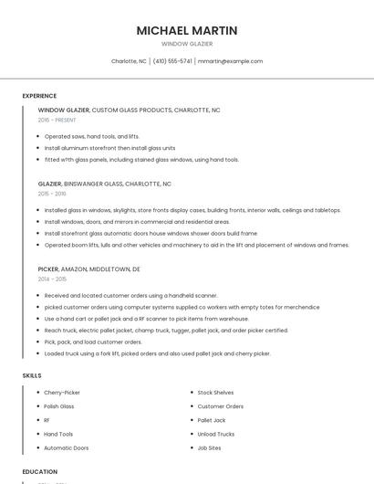 Window Glazier Resume
