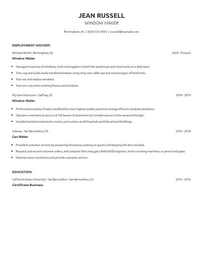 Window Maker Resume