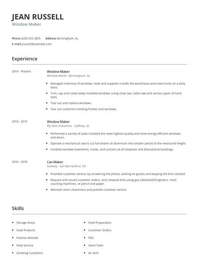 Window Maker Resume