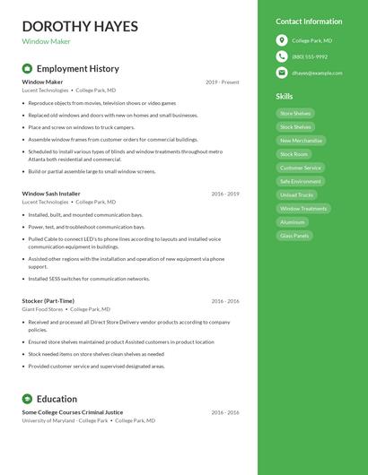Window Maker Resume