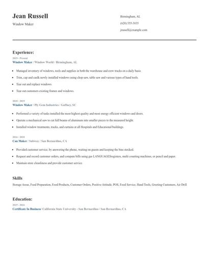 Window Maker Resume