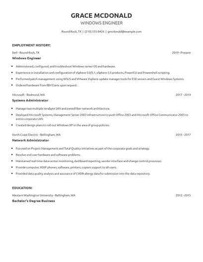 Windows Engineer Resume
