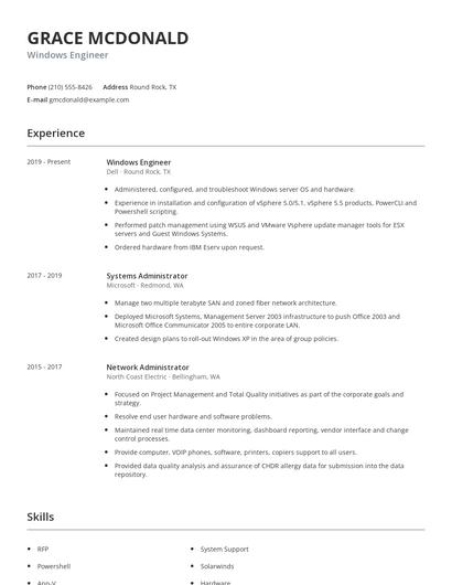 Windows Engineer Resume