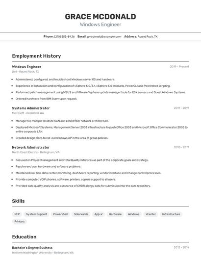 Windows Engineer Resume