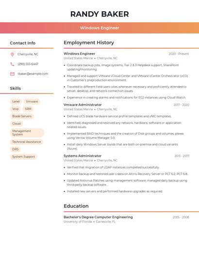 Windows Engineer Resume