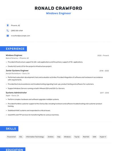 Windows Engineer Resume