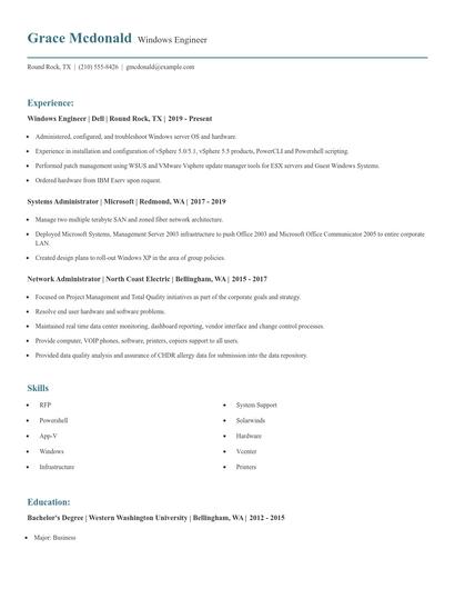 Windows Engineer Resume