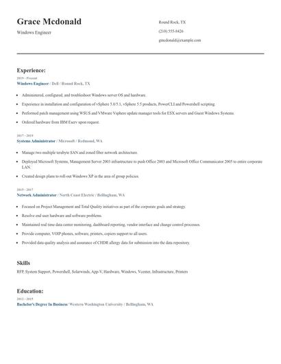 Windows Engineer Resume