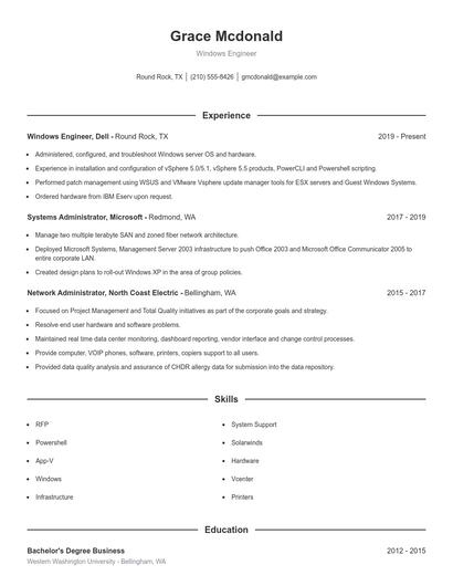 Windows Engineer Resume