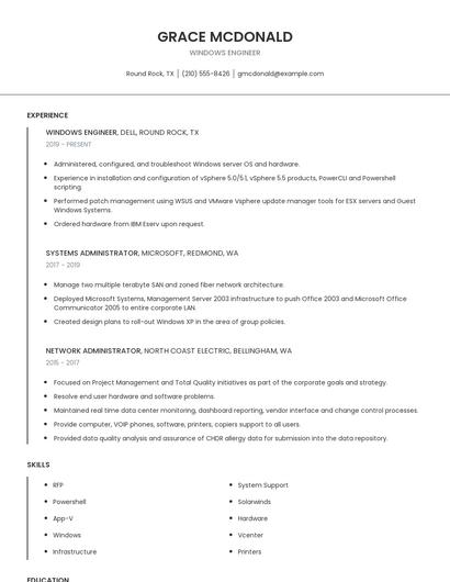 Windows Engineer Resume