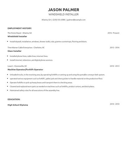 Windshield Installer Resume