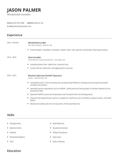 Windshield Installer Resume