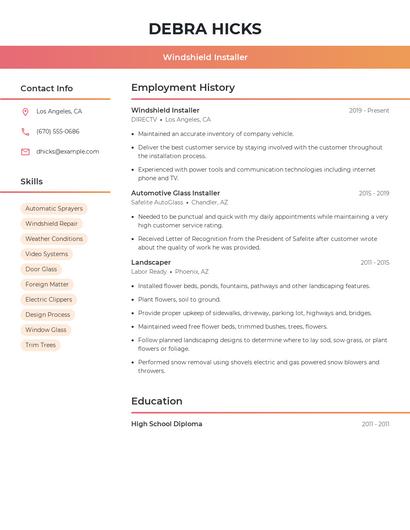 Windshield Installer Resume