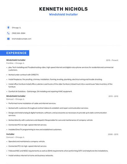Windshield Installer Resume
